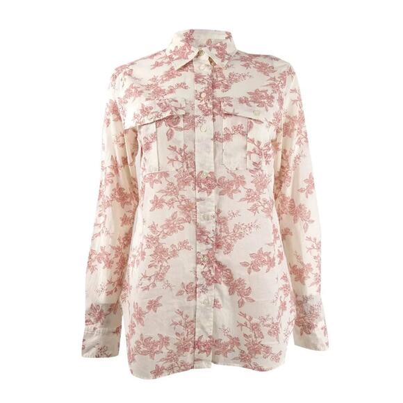 Ralph Lauren White Cotton Red Floral Toile Patch Pocket Buttondown Shirt Lrg NWT - Picture 1 of 11